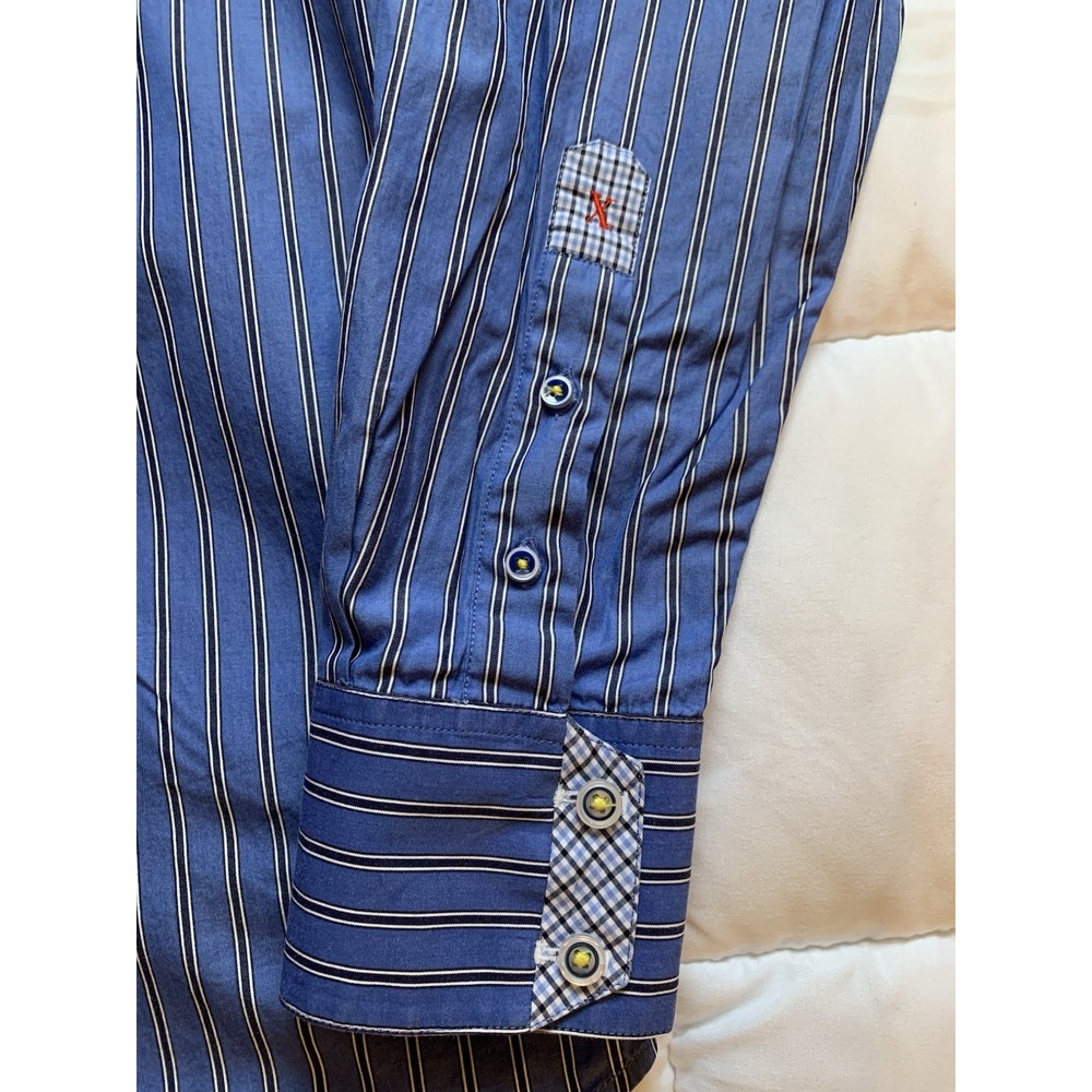 Robert Graham X Collection Mens Medium Blue Stripe Button Down Long Sleeve Shirt - Picture 7 of 15